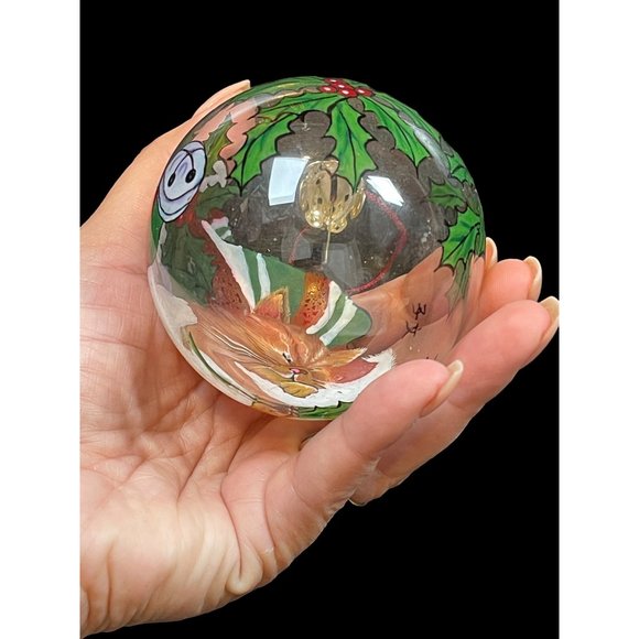 Inside Art By Figi Sleeping Tabby Cat Christmas Hand Painted Ornament w/ Box - Picture 3 of 5